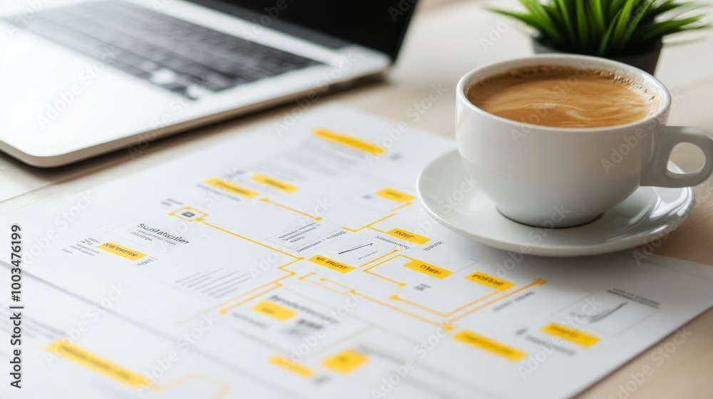 Concept Map for Business Growth Strategies, showcasing highlighted keywords Agile Methodology and Sustainable Practices, set in a strategic workspace with a laptop and coffee Concept Map for Business Growth Strategies, showcasing highlighted keywords Agile Methodology and Sustainable Practices, set in a strategic workspace with a laptop and coffee