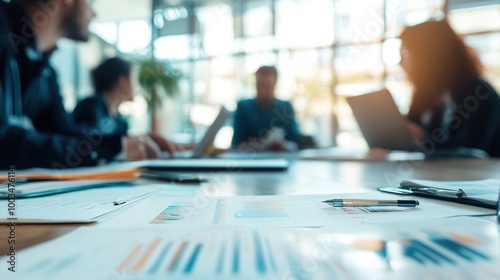 Business Meeting with Charts and Documents on Table