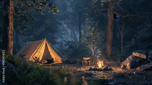 Serene Campfire in Forest at Night