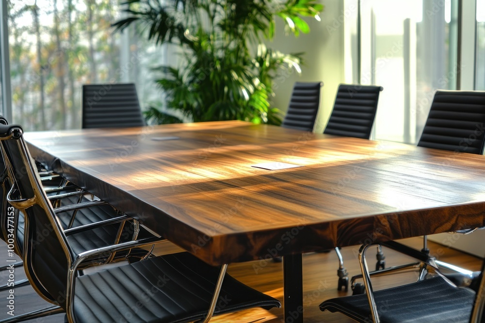 Fototapeta premium Modern Conference Table in Bright Office Setting