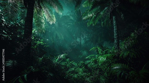 A Mystical and Moody Nighttime Tropical Forest Scene