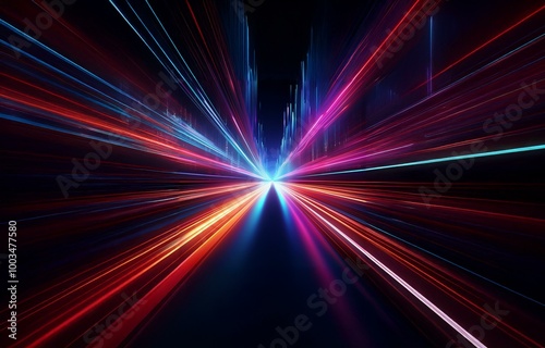 Abstract dark background with streaks of light in red, blue, and pink.