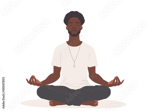 white background, Doing a quick mindfulness exercise, such as mindful breathing or body scans - isolate the man against a background of mindfulness practices., simple and isolate in the style art