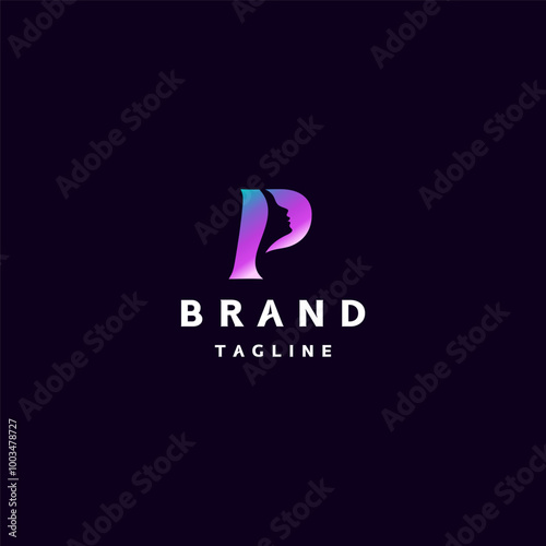 Elegant Pretty Silhouette Inside Letter P Logo Design. Beautiful Color Silhouette Face Letter P Logo Design.