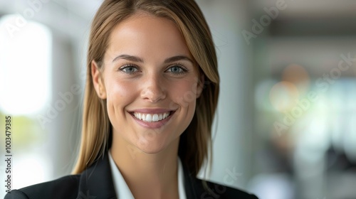 Professional businesswoman portrait exuding confidence, showcasing sales and marketing expertise.