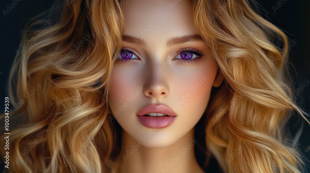 A stunning woman with long, golden blonde curls and captivating purple eyes, exuding an air of aristocratic beauty. A stunning woman with long, golden blonde curls and captivating purple eyes, exuding an air of aristocratic beauty.