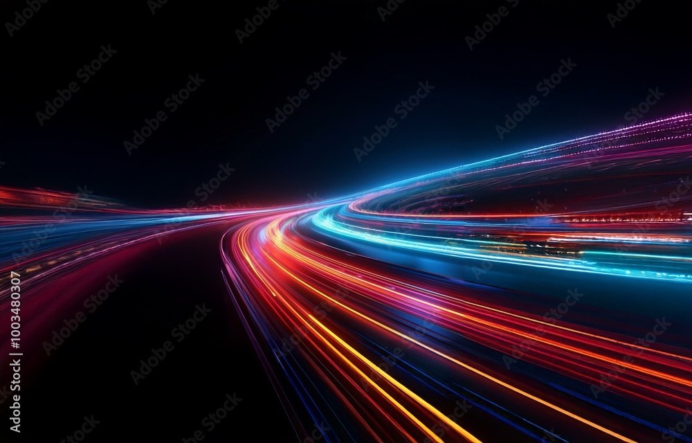 Abstract light streaks in vibrant colors create a dynamic pattern against a dark background. Abstract light streaks in vibrant colors create a dynamic pattern against a dark background.