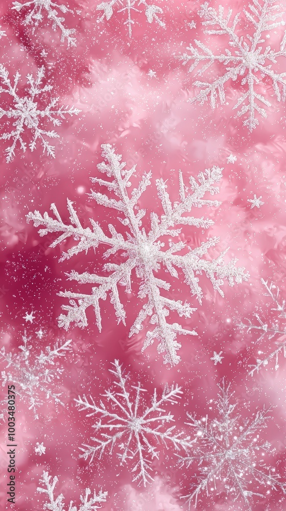 Sparkling snowflakes on pink Sparkling snowflakes on pink