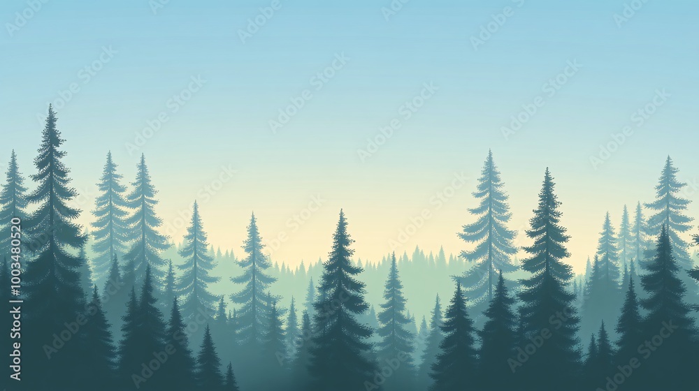 Silhouette of a pine forest against a clear sky at sunrise. Silhouette of a pine forest against a clear sky at sunrise.