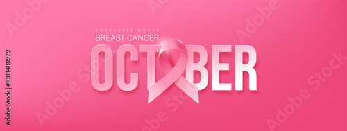 Breast cancer october awareness month header poster banner background with pink ribbon decorate
