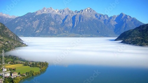 Misty Lake Surrounded by Majestic Mountains