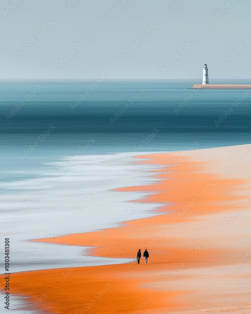 Fototapeta premium Couple walks on beach