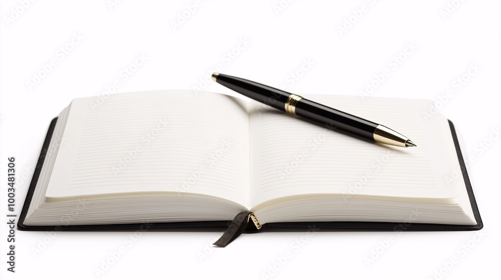 Elegant Notebook and Pen on Clean Background Elegant Notebook and Pen on Clean Background