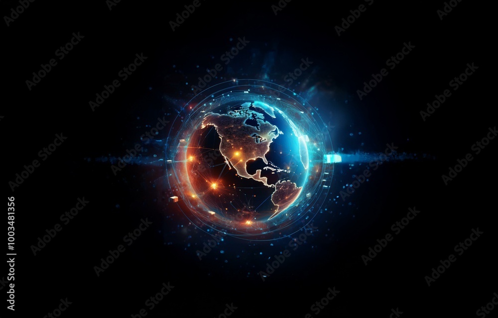 A digital globe with glowing lines and dots representing a network connection.