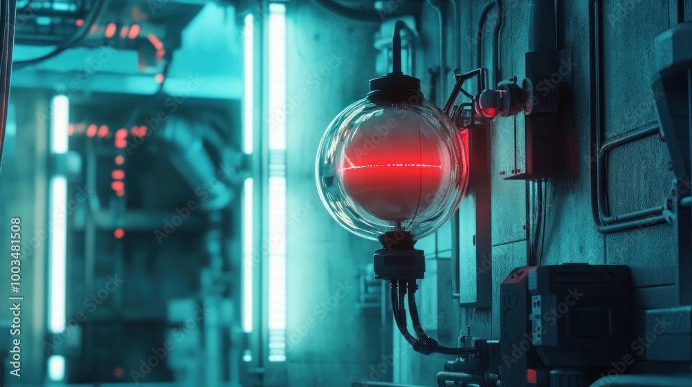 Futuristic Cityscape with Glowing Red Sphere Futuristic Cityscape with Glowing Red Sphere
