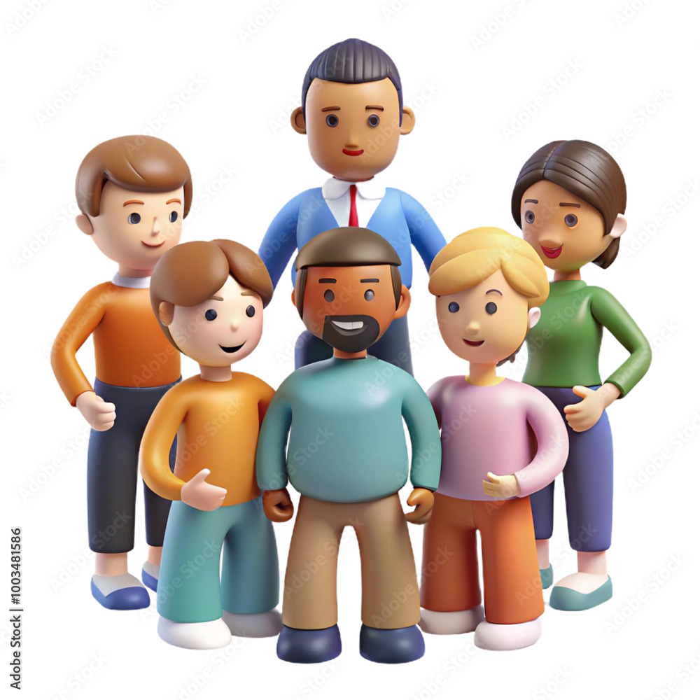 Multicultural team 3d cartoon style illustration