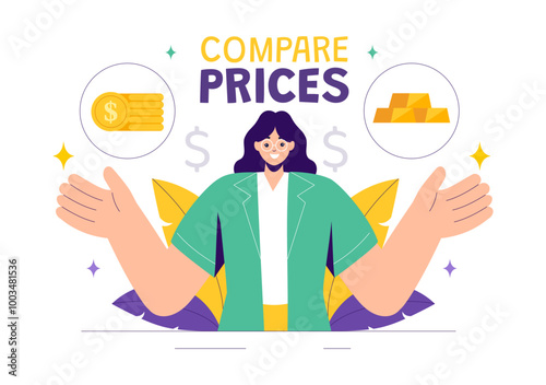 Vector Illustration of Comparing Prices and Inflation in the Economy, Showing Scales with Prices and Goods Values in a Flat Style Cartoon Background