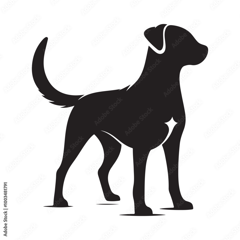 Dog Silhouette Vector Icon of Canine Pet in Simple Black and White Style.