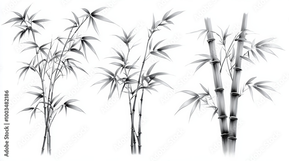 Obraz premium Elegant Bamboo Illustrations in Monochrome Style