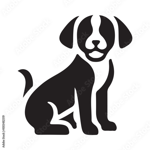 Dog Silhouette Vector Icon of Canine Pet in Simple Black and White Style.