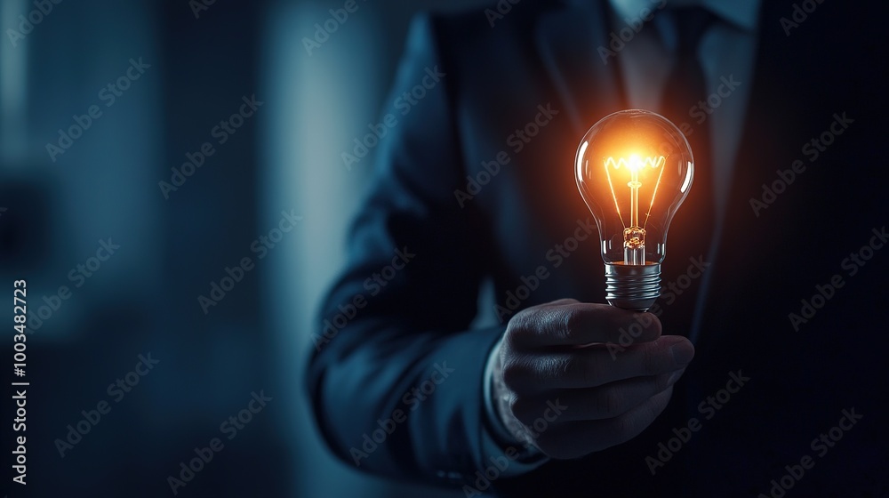 Businessman Holding Light Bulb Symbolizing Ideas and Innovation