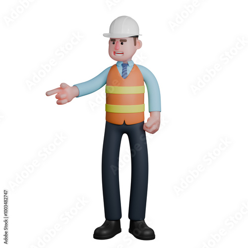 3D Animated Architect. An Architect stands with his right hand pointing in a certain direction. Male Project Manager