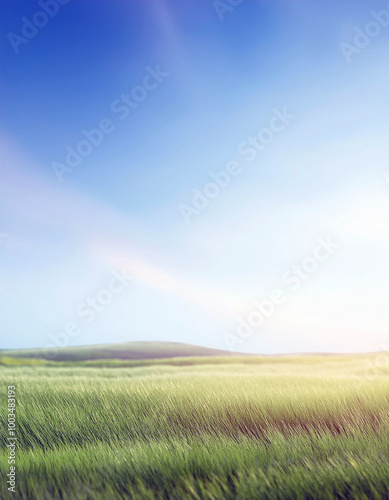 Green Field with Blue Sky and Sun