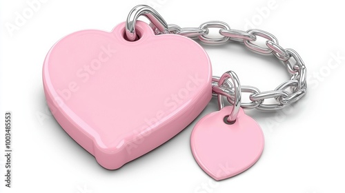 Pink Heart Tag with Chain for Personalization