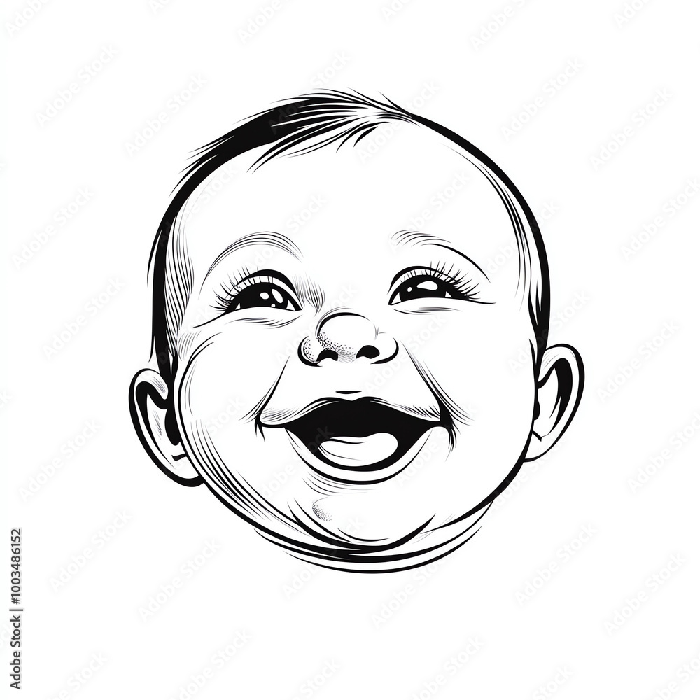 Vector Illustration of a Smiling Baby Face in Black and White Vector Illustration of a Smiling Baby Face in Black and White