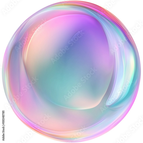 Iridescent 3D-rendered holographic bubble or circle - PNG with gradient color pastel, glossy, reflective surface on isolated transparent background