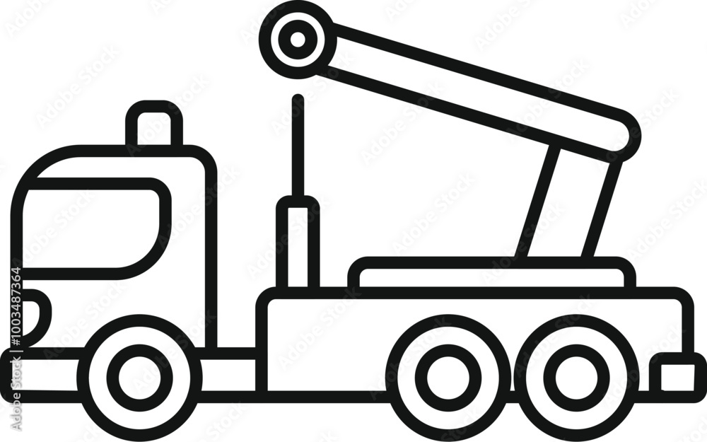 Telescopic truck crane extending its arm, depicted as a black and white line drawing Telescopic truck crane extending its arm, depicted as a black and white line drawing