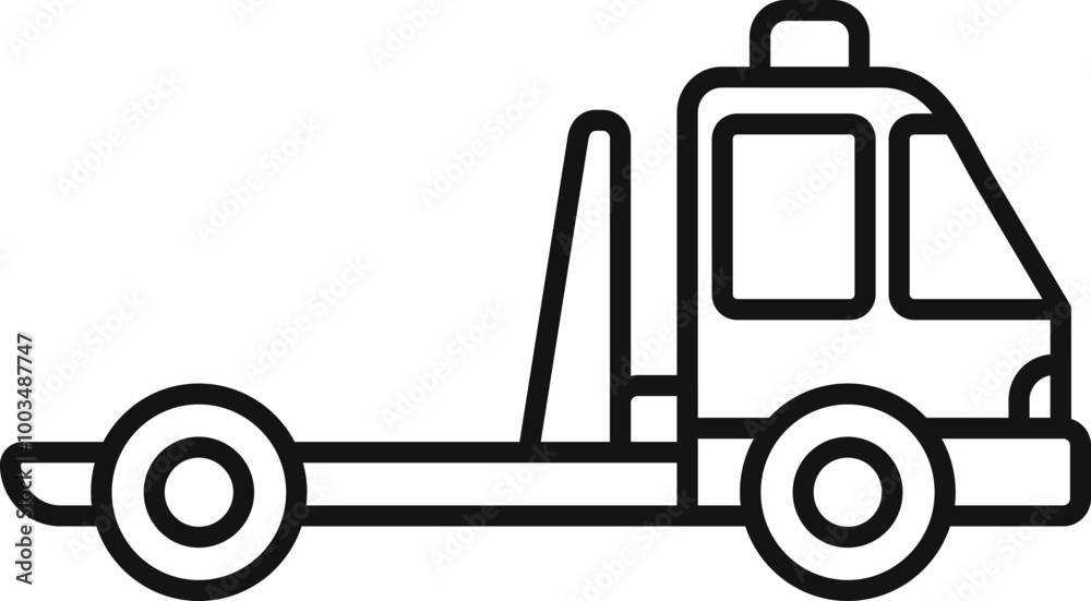 Simple line icon of a tow truck for transporting broken cars to a service station Simple line icon of a tow truck for transporting broken cars to a service station