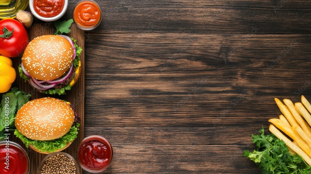 Indulge in Burger Day with artisan burgers crafted from fresh ingredients, beautifully presented on a rustic wooden board. Indulge in Burger Day with artisan burgers crafted from fresh ingredients, beautifully presented on a rustic wooden board.