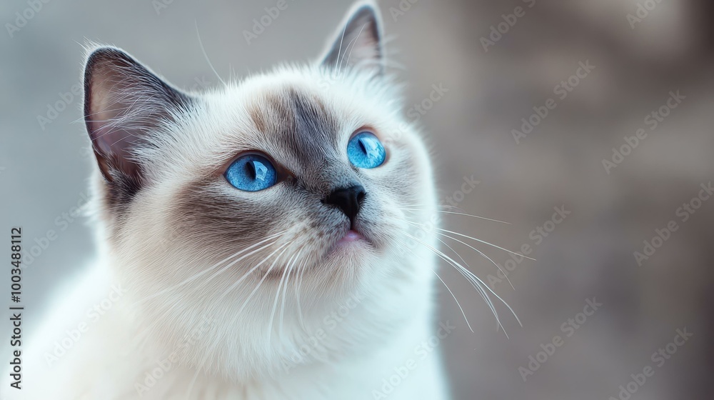 A stunning white cat with vivid blue eyes gazes directly at the camera, creating a striking focal point against a soft background. A stunning white cat with vivid blue eyes gazes directly at the camera, creating a striking focal point against a soft background.