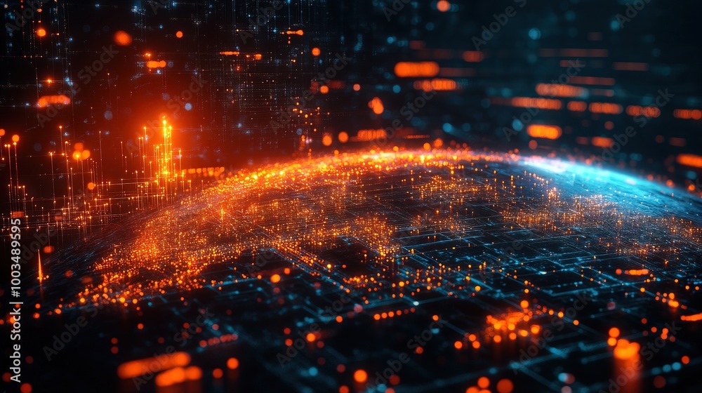 Fototapeta premium Digital world globe, concept of global network and connectivity on Earth