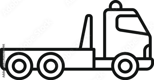 Simple line art icon of a tow truck towing, perfect for topics related to roadside assistance and vehicle breakdowns