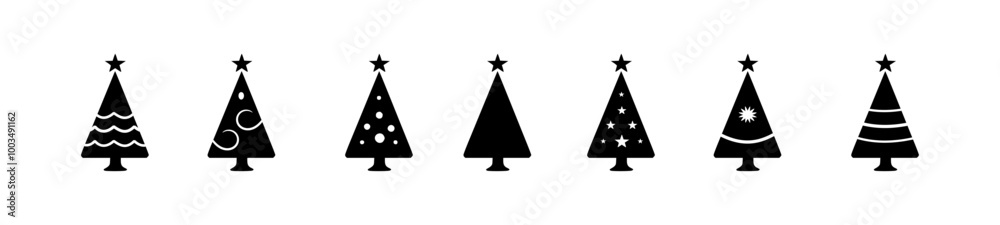 Set of spruce Tree Icons with Unique Decorations Set of spruce Tree Icons with Unique Decorations