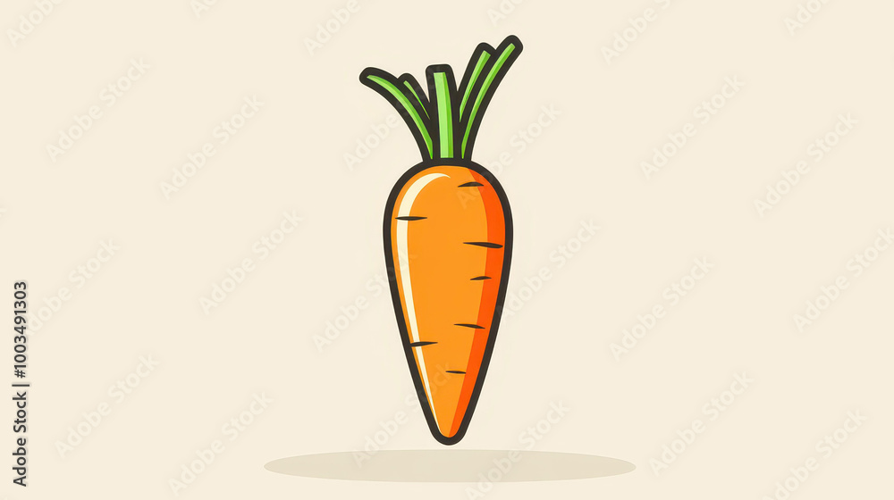 A vibrant cartoon carrot stands alone on a beige background, showcasing modern flat illustration with rich textures.