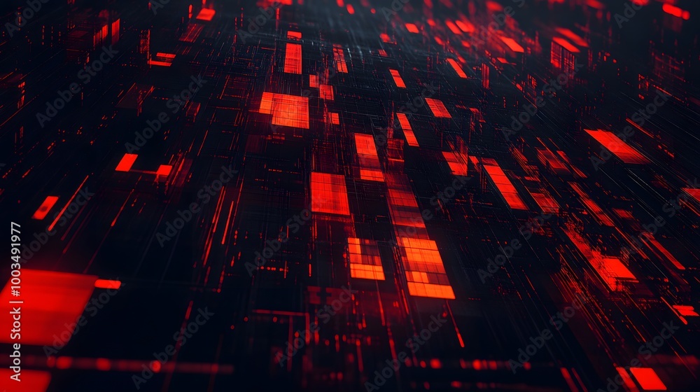 Obraz premium Abstract Red Glowing Lines and Squares Background