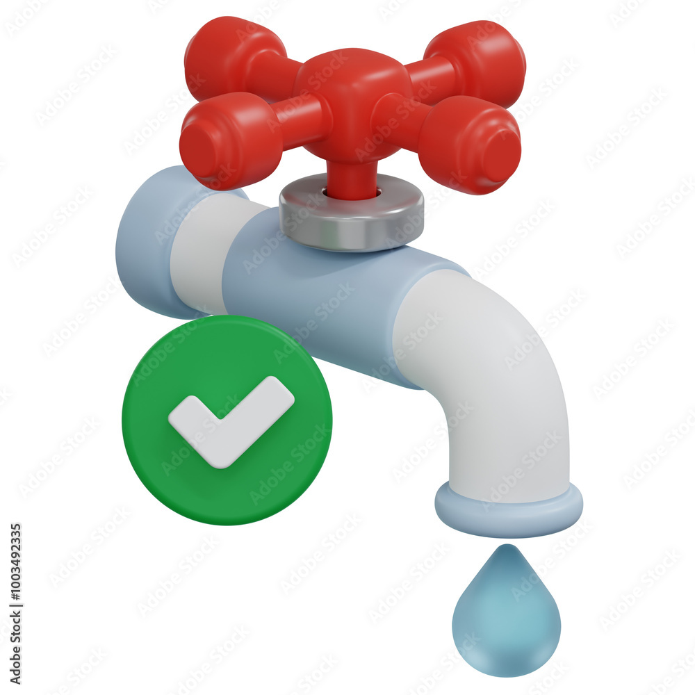 tap water with water drop and check mark sign 3d render illustration tap water with water drop and check mark sign 3d render illustration