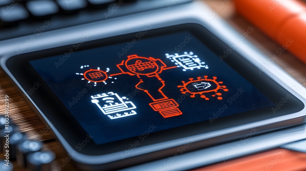 Digital Technology Concept with Icons on Tablet Screen Digital Technology Concept with Icons on Tablet Screen