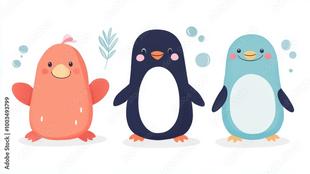 Fototapeta premium Dive into fun underwater worksheets that enhance learning through engaging activities featuring playful penguins and walruses