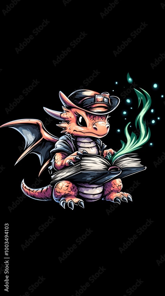 Cute Dragon Reading a Spell Book Cute Dragon Reading a Spell Book