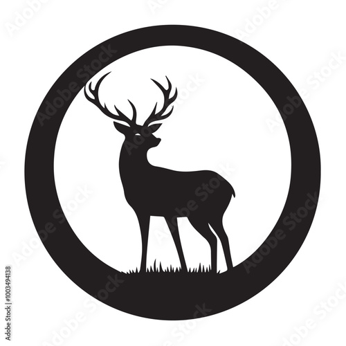 A Deer In Moonlight Vector illustration black and white - Deer Clipart Design