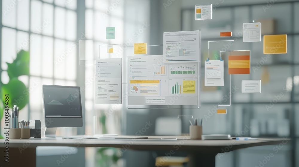 Futuristic Project Management Tools in Digital Workspace with Modern Design Elements Futuristic Project Management Tools in Digital Workspace with Modern Design Elements
