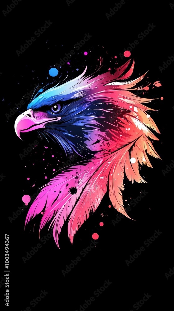 Obraz premium Colorful Eagle with Feathers on Black Background