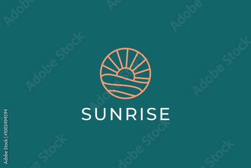 Abstract Sunrise Wave Ocean Illustration Logo Badge Minimalist Concept Brand Identity