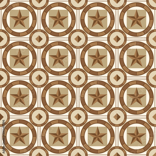 Seamless background created by many star shapes and other objects like tiles