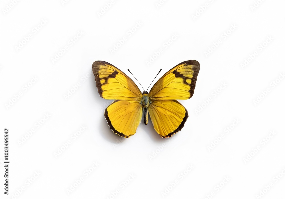 Fototapeta premium A yellow butterfly with black markings, isolated on a white background.