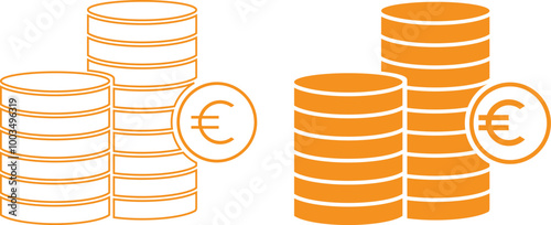 euro coins stack symbol. outline coins stack icon vector illustration.